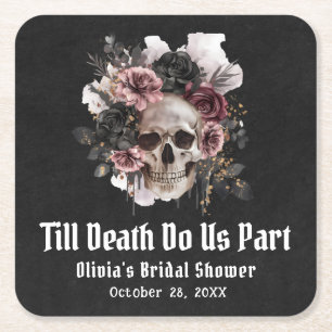 Floral Skull Till Death Do Us Part Vrijgezellenfee Kartonnen Onderzetters