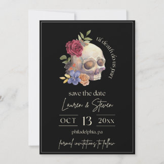 Floral Skull Tot de dood ons Deel Save the Date Kaart