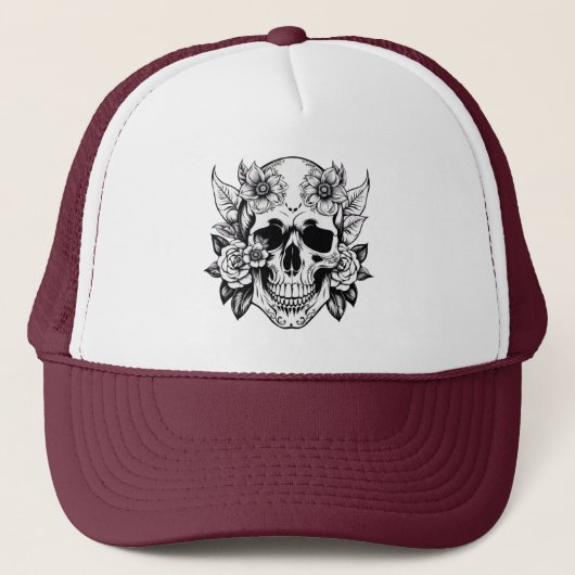 Floral Skull Trucker Hoed Pet (Voorkant)