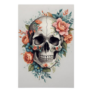 Floral Skull Unieke kunstwerk Perfect Poster