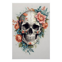 Floral Skull Unieke muurkunst