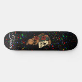 Floral Skull Woman Splatter Script Monogram Naam Persoonlijk Skateboard (Horizontaal)