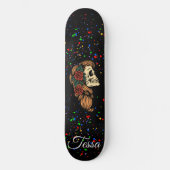 Floral Skull Woman Splatter Script Monogram Naam Persoonlijk Skateboard (Voorkant)
