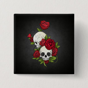 Floral Skulls Dia de los Muertos   Button