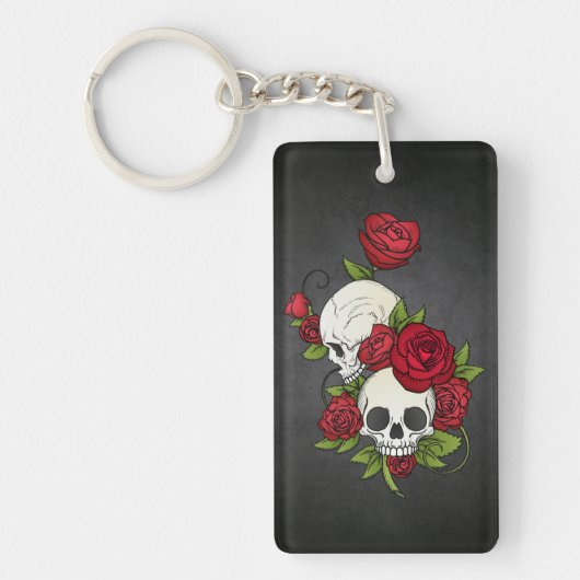 Floral Skulls Dia de los Muertos | Button Sleutelh Sleutelhanger (Voorkant)