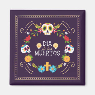 Floral Skulls Dia de Muertos   Magneet