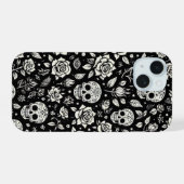Floral Skulls iPhone 15 Case (Achterkant horizontaal)