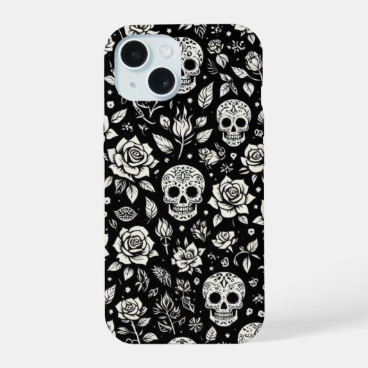 Floral Skulls iPhone 15 Case (Achterkant)