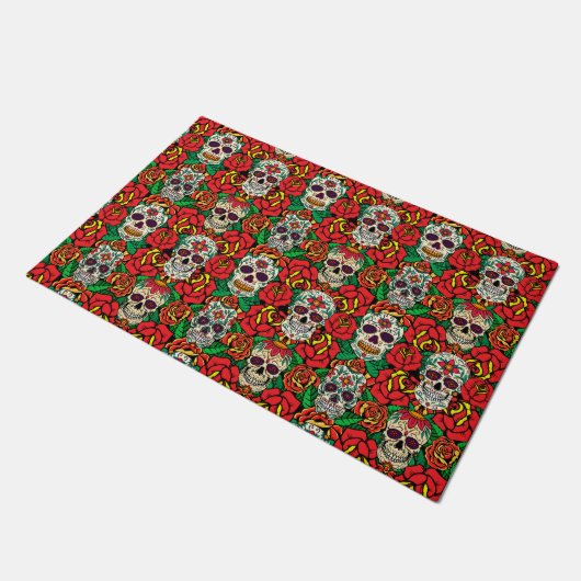 Floral Skulls Pattern Deurmat (Schuin)