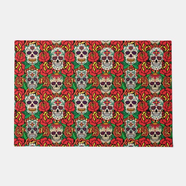 Floral Skulls Pattern Deurmat (Voorkant)