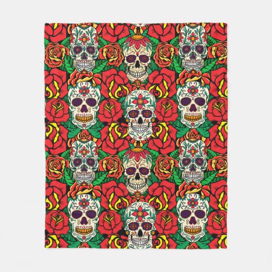 Floral Skulls Pattern Fleece Deken (Voorkant)