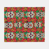 Floral Skulls Pattern Fleece Deken (Voorkant (Horizontaal))