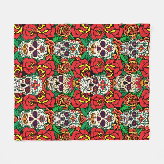 Floral Skulls Pattern Fleece Deken (Voorkant (Horizontaal))