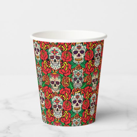 Floral Skulls Pattern Papieren Bekers (Achterkant)