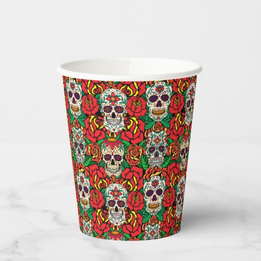 Floral Skulls Pattern Papieren Bekers (Links)