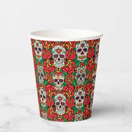 Floral Skulls Pattern Papieren Bekers (Voorkant)