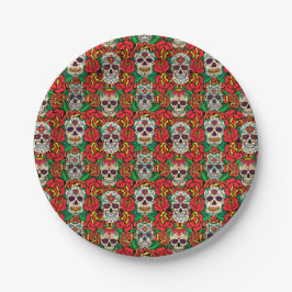 Floral Skulls Pattern Papieren Bordje