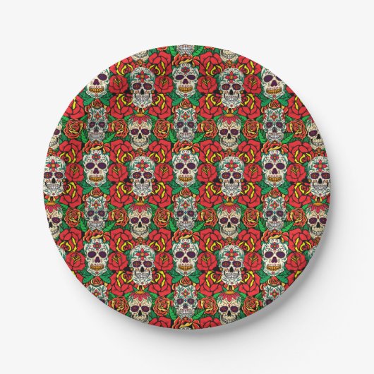 Floral Skulls Pattern Papieren Bordje (Voorkant)