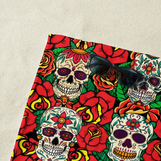 Floral Skulls Pattern Strandlaken (In situ)