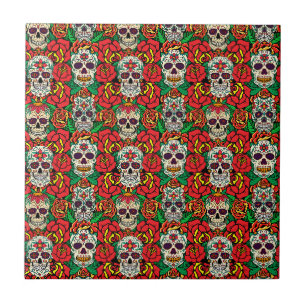 Floral Skulls Pattern Tegeltje