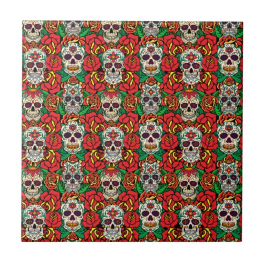 Floral Skulls Pattern Tegeltje (Voorkant)