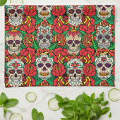 Floral Skulls Pattern Theedoek (Gevouwen)