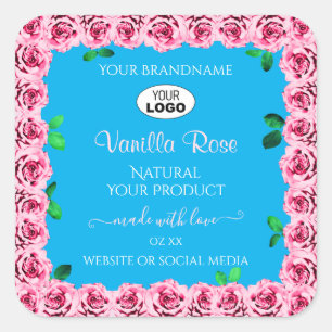 Floral Sky Blue Product Labels roze rozen Logo toe
