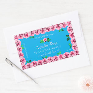 Floral Sky Blue Product Package Labels roze rozen