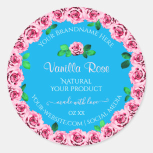 Floral Sky Blue Product Package Labels roze rozen