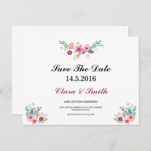 Floral sla de Datum Kaart op (Voorkant / Achterkant)