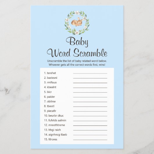 Floral Slaapend Deer Boy Baby Word Scramble Game Flyer (Voorkant)