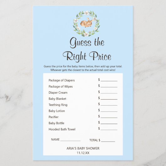 Floral Slaapend Deer Boy raadt de juiste prijs Flyer (Voorkant)