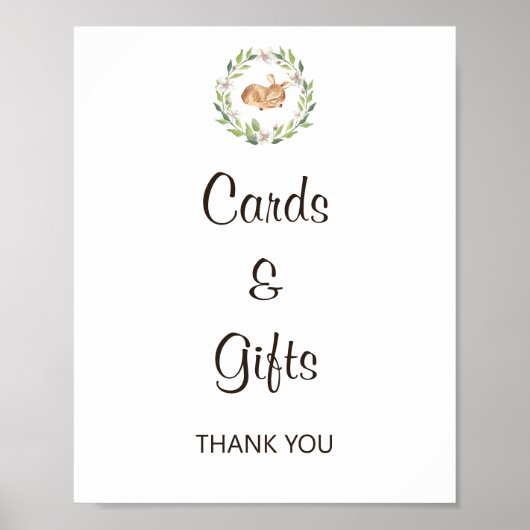 Floral Slaapend Deer Kaarten & Gifts Sign Poster (Voorkant)