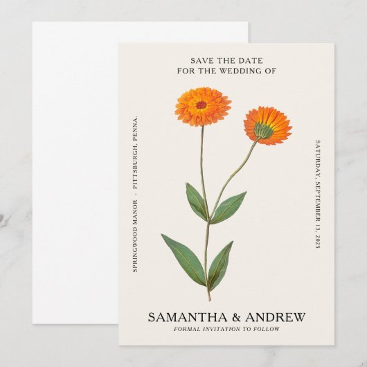  Floral slaat de datum op Kaart (Voorkant / Achterkant)