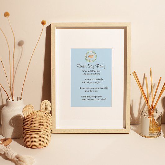 Floral Slapend Deer Boy "Zeg niet Baby" Game Poster