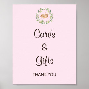 Floral Slaping Deer Girl Baby Kaarten en cadeautje Poster