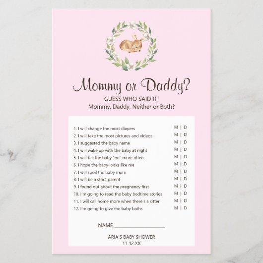 Floral Slaping Deer Girl Mam of Dad Game Flyer (Voorkant)