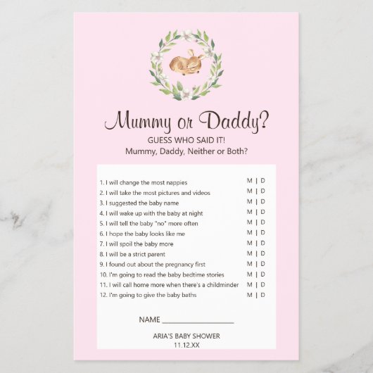 Floral Slaping Deer Girl Mummy of Dad Game Flyer (Voorkant)