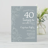 Floral Slate Blue Surprise 40e verjaardag Kaart (Staand voorkant)