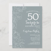 Floral Slate Blue Surprise 50e verjaardag Kaart (Voorkant)