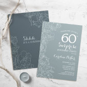 Floral Slate Blue Surprise 60e verjaardag Kaart