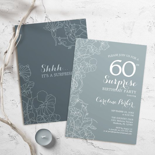 Floral Slate Blue Surprise 60e verjaardag Kaart