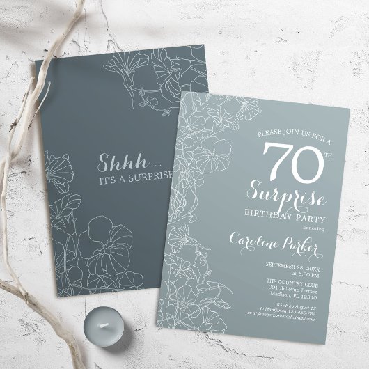 Floral Slate Blue Surprise 70e verjaardag Kaart