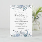 Floral Slate Dusty Boho Pastel Blue Pampas Wedding Kaart (Staand voorkant)