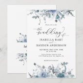 Floral Slate Dusty Boho Pastel Blue Pampas Wedding Kaart (Voorkant / Achterkant)