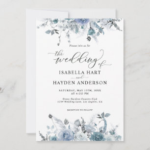 Floral Slate Dusty Boho Pastel Blue Pampas Wedding Kaart