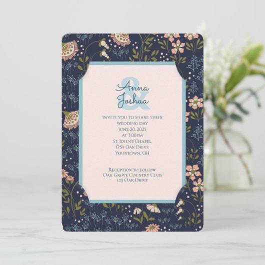 Floral Slit Lijst bruiloft Kaart (Staand voorkant)