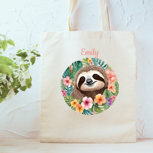 Floral Sloth Canvas tas