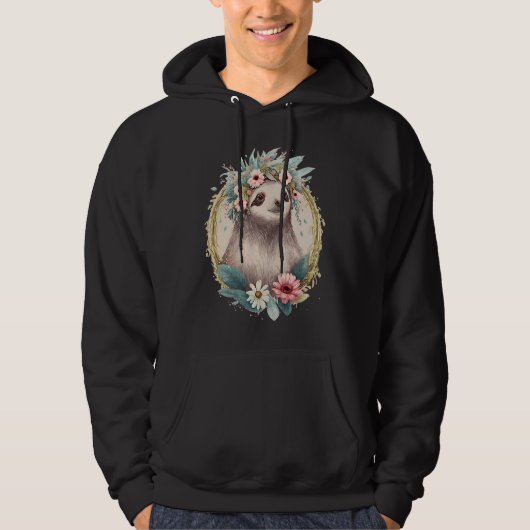 Floral Sloth Flower Crown Cute Watercolor Hoodie (Voorkant)