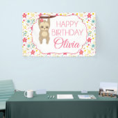 Floral Sloth Verjaardagsfeestbanner Spandoek (Beurs)